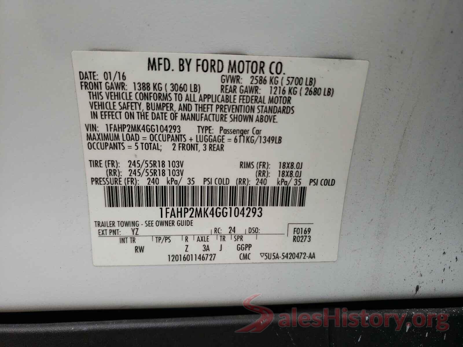 1FAHP2MK4GG104293 2016 FORD TAURUS