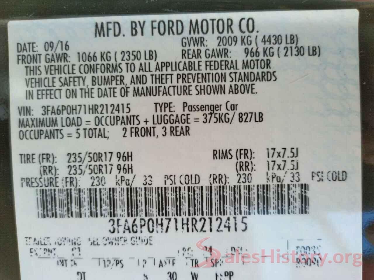 3FA6P0H71HR212415 2017 FORD FUSION