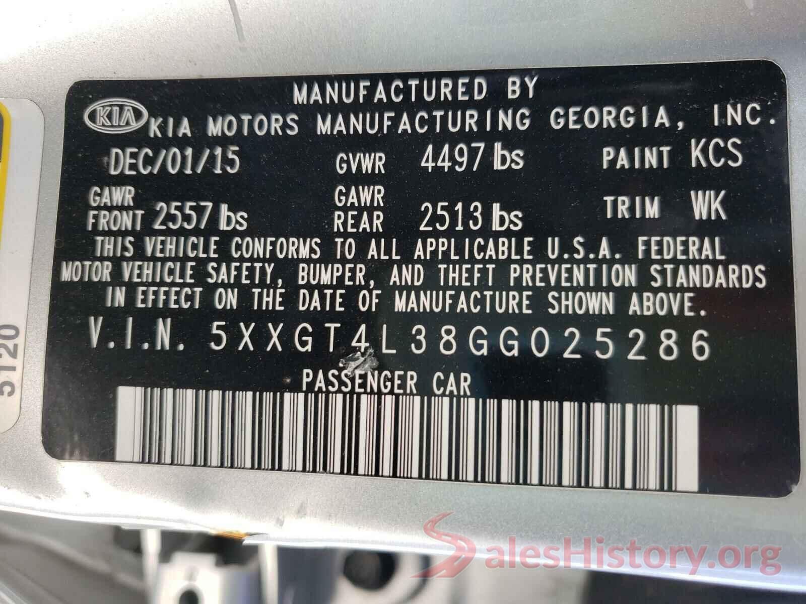 5XXGT4L38GG025286 2016 KIA OPTIMA