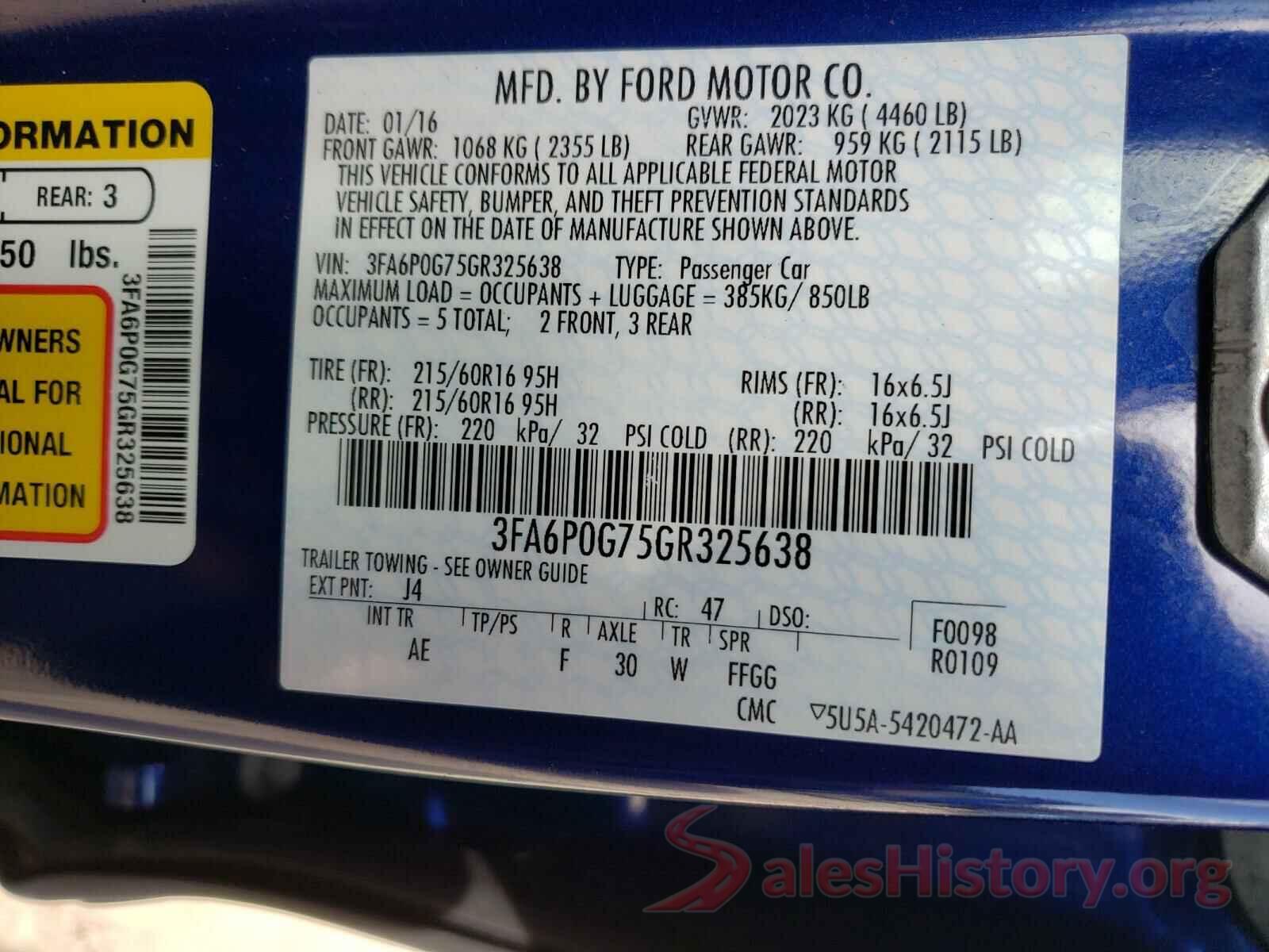 3FA6P0G75GR325638 2016 FORD FUSION