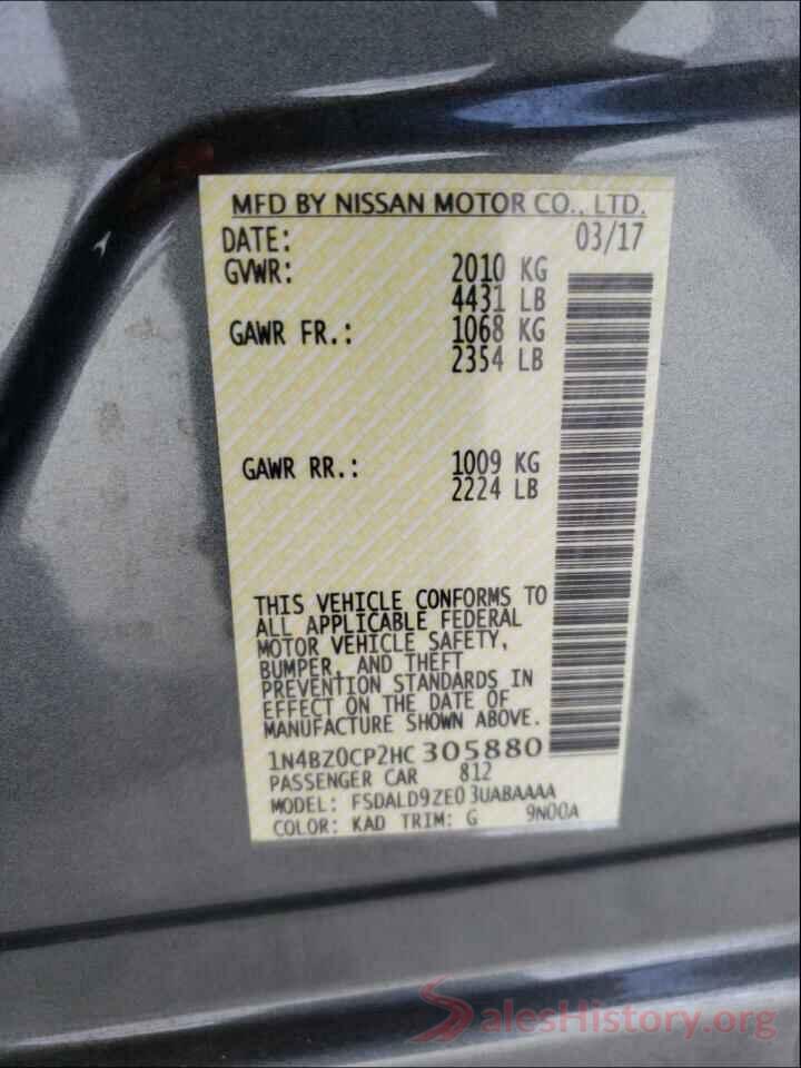 1N4BZ0CP2HC305880 2017 NISSAN LEAF