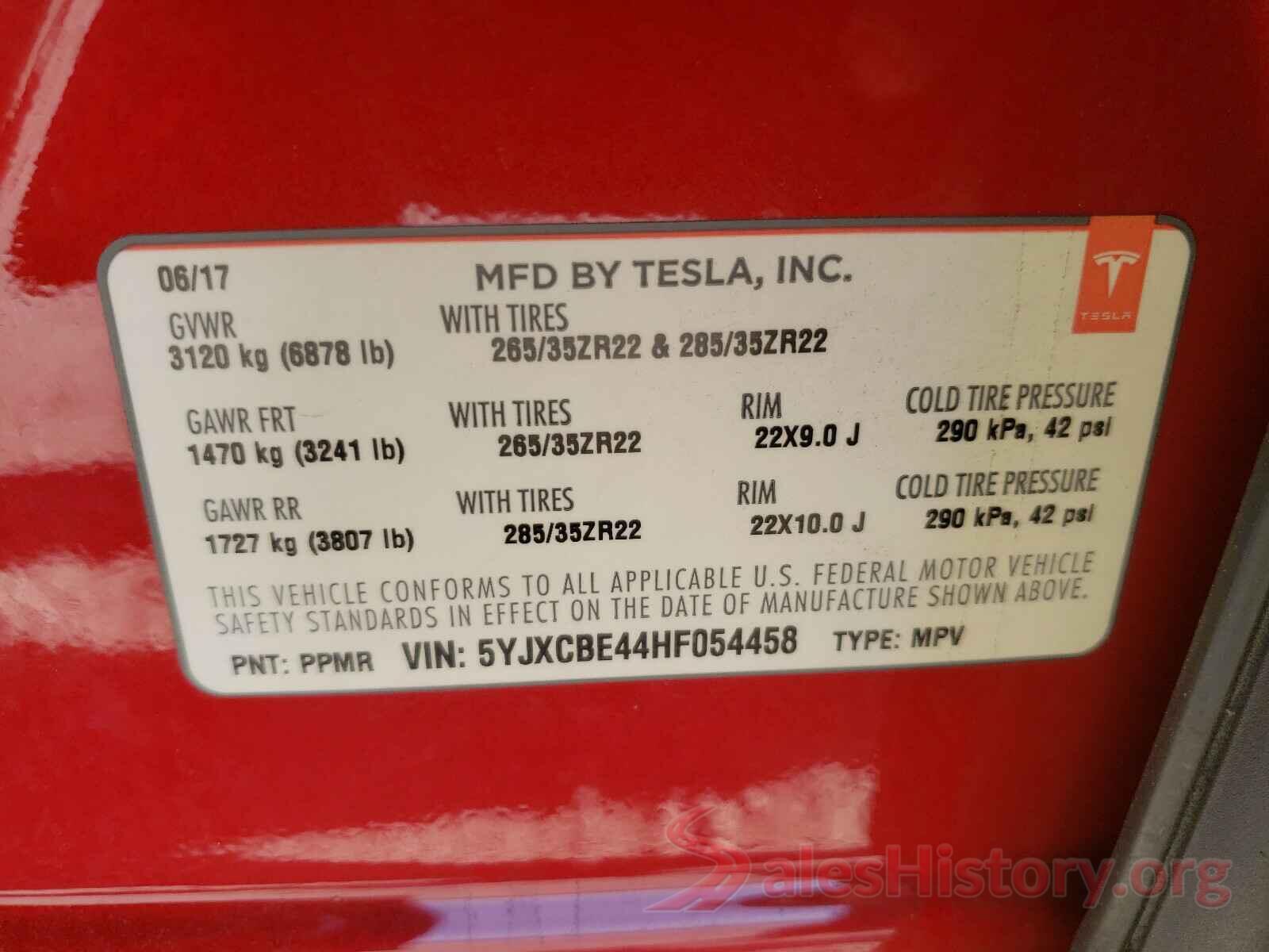 5YJXCBE44HF054458 2017 TESLA MODEL X