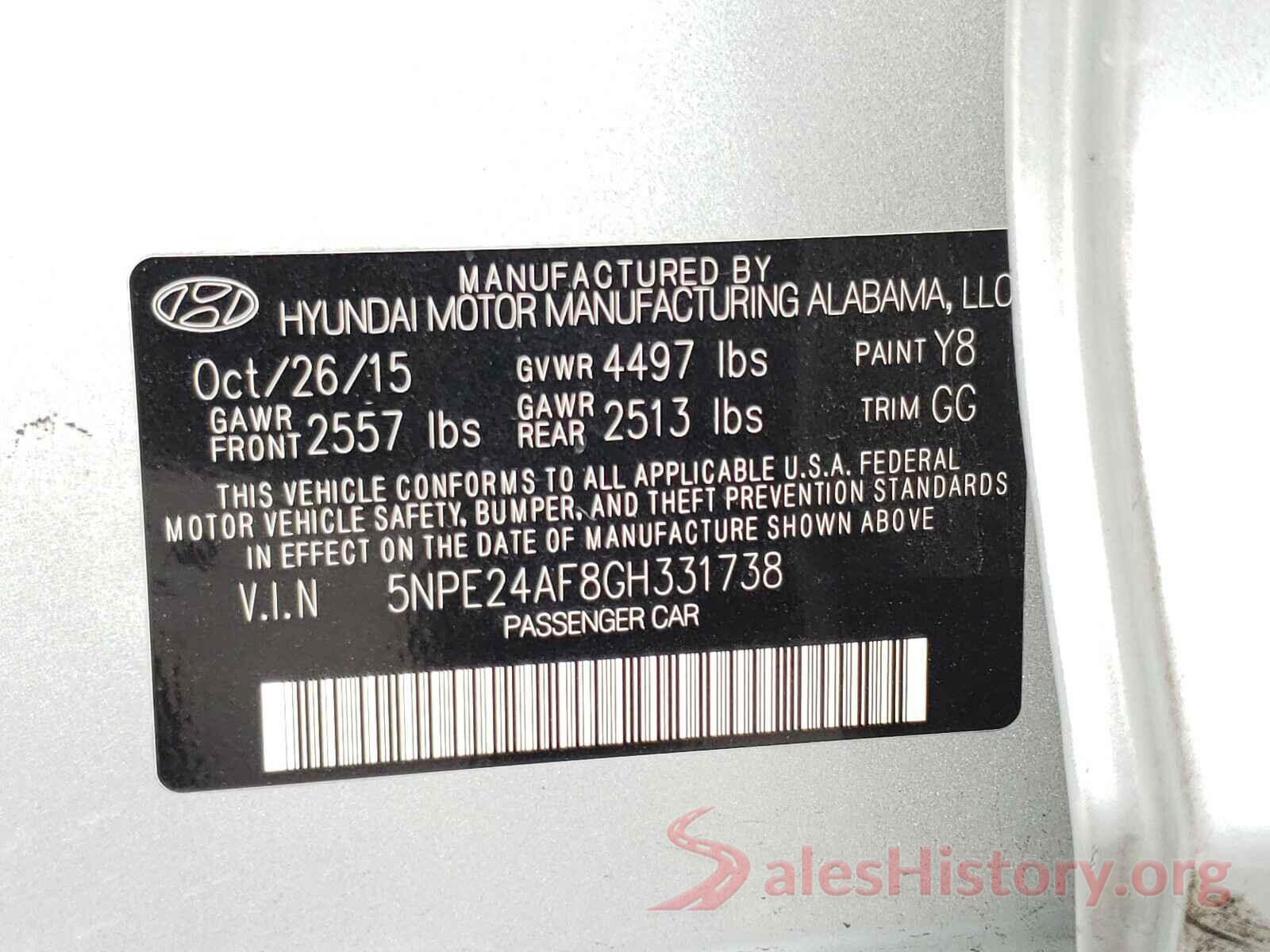 5NPE24AF8GH331738 2016 HYUNDAI SONATA