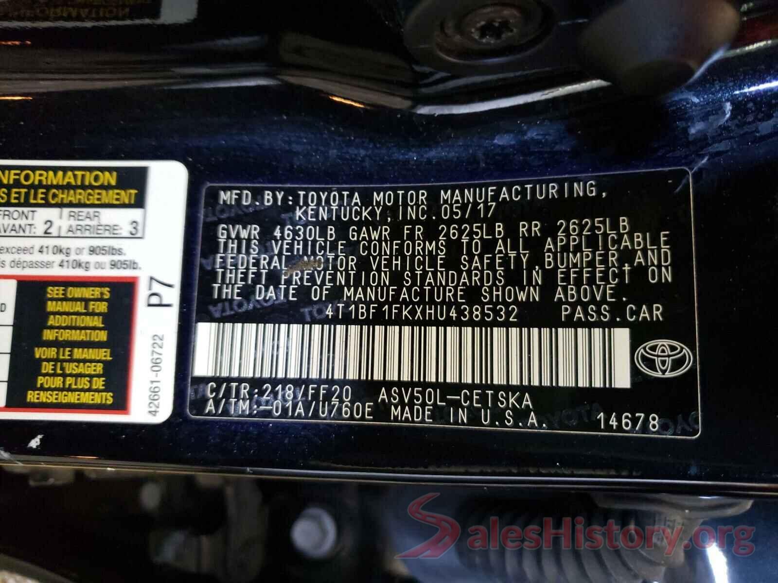 4T1BF1FKXHU438532 2017 TOYOTA CAMRY