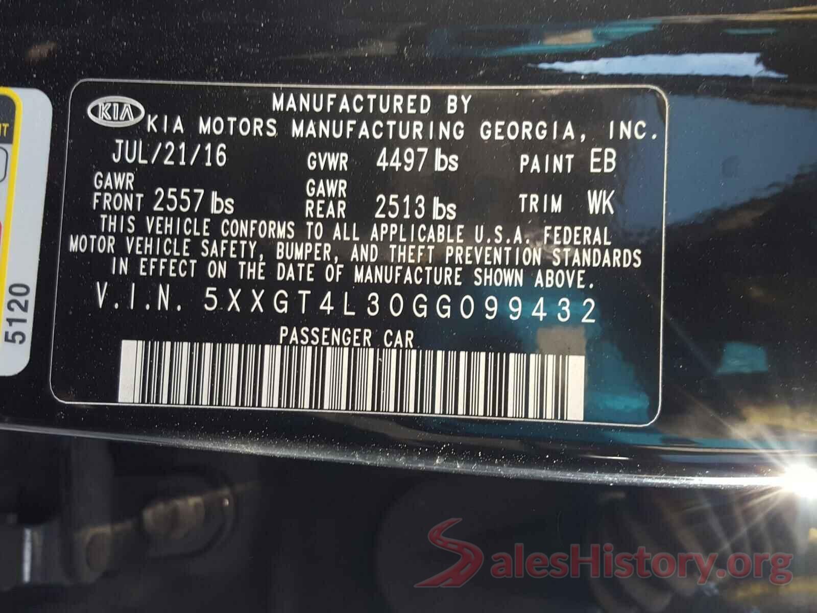 5XXGT4L30GG099432 2016 KIA OPTIMA