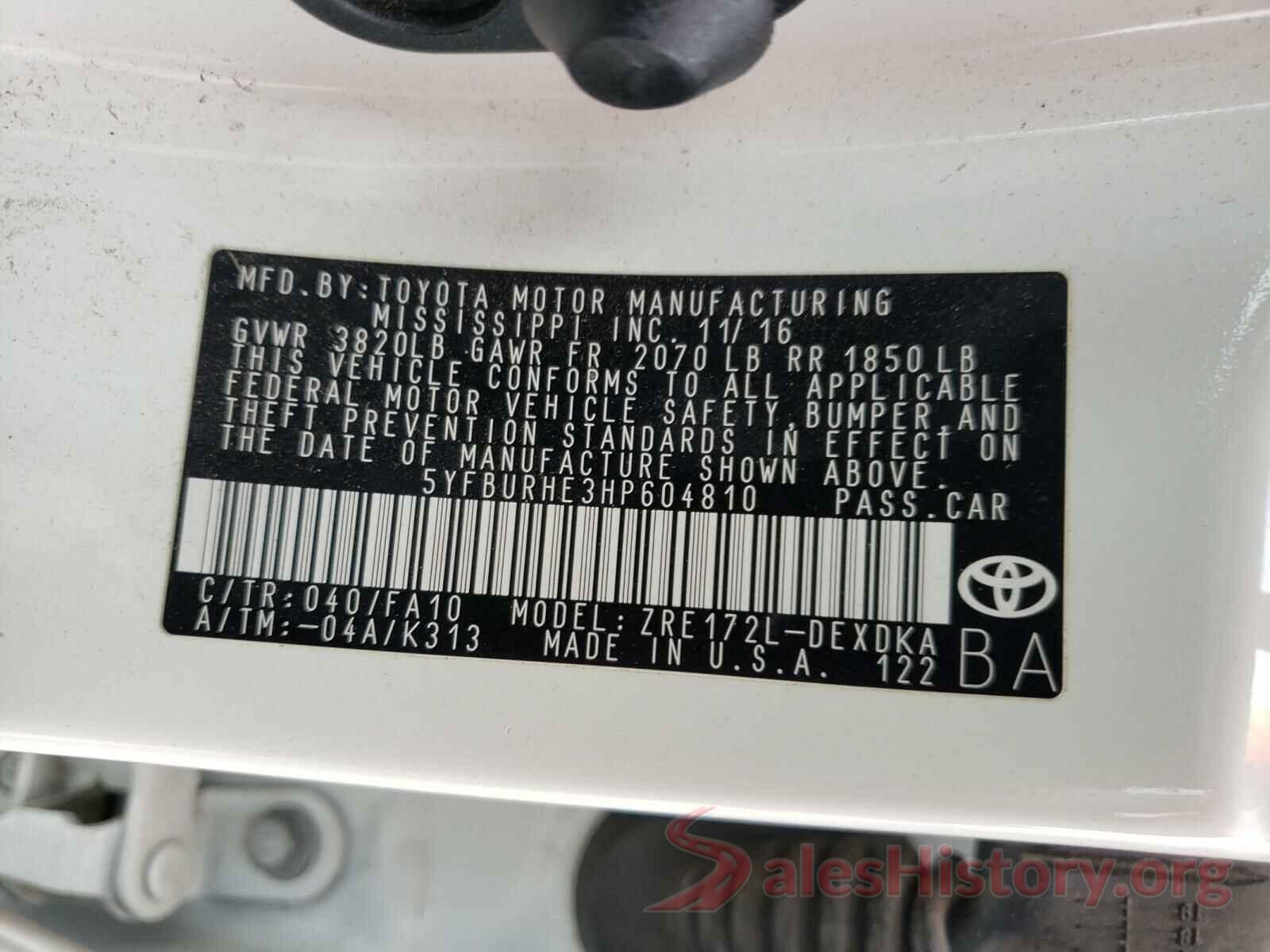 5YFBURHE3HP604810 2017 TOYOTA COROLLA