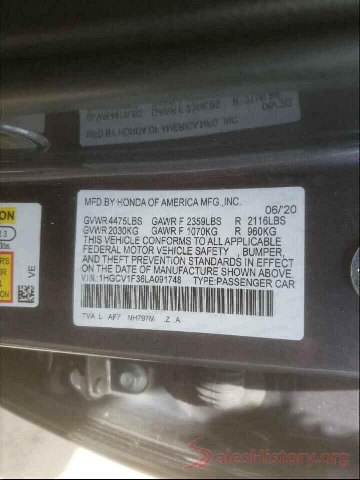 1HGCV1F36LA091748 2020 HONDA ACCORD