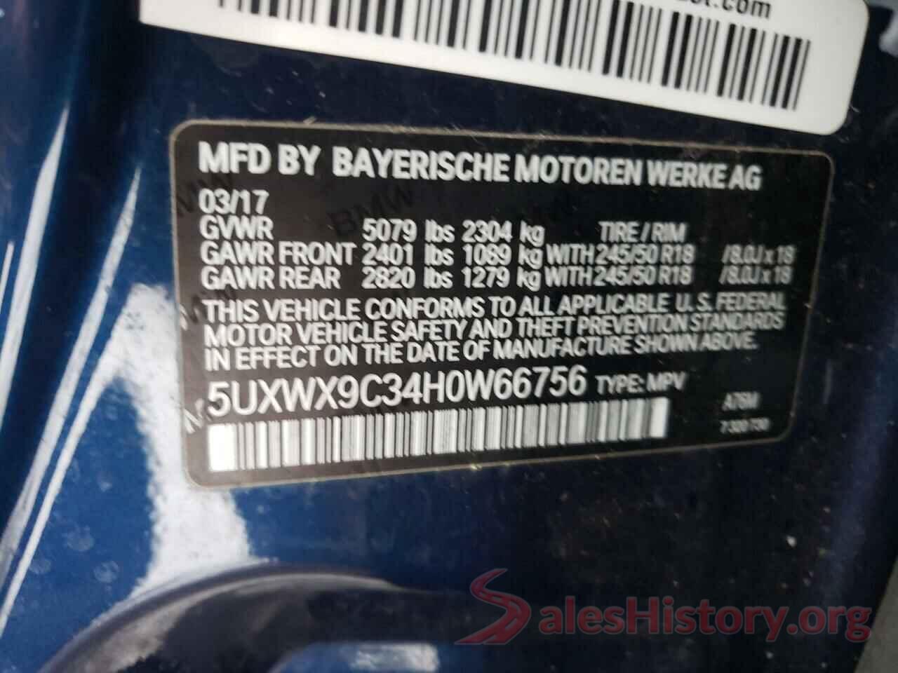 5UXWX9C34H0W66756 2017 BMW X3