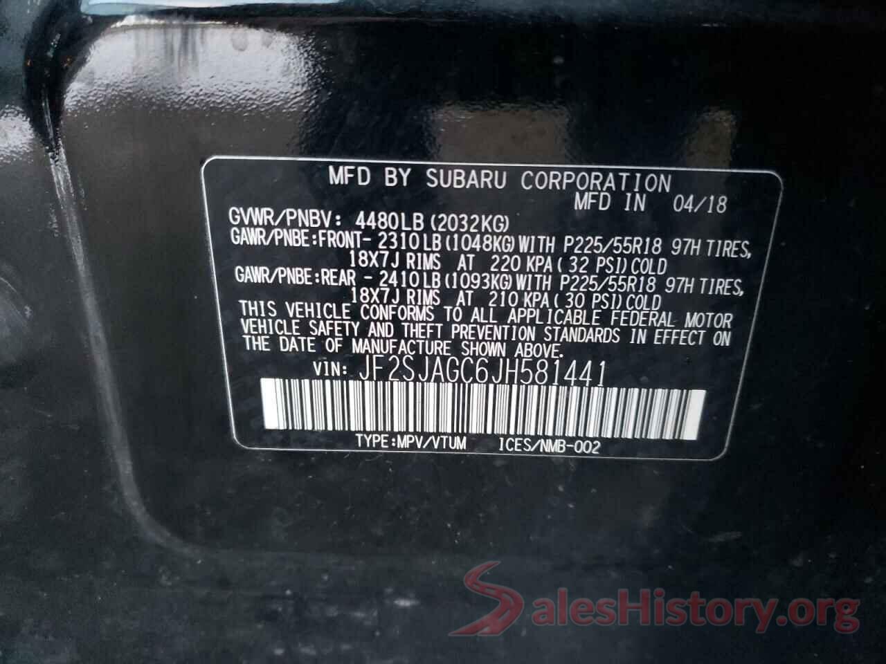 JF2SJAGC6JH581441 2018 SUBARU FORESTER