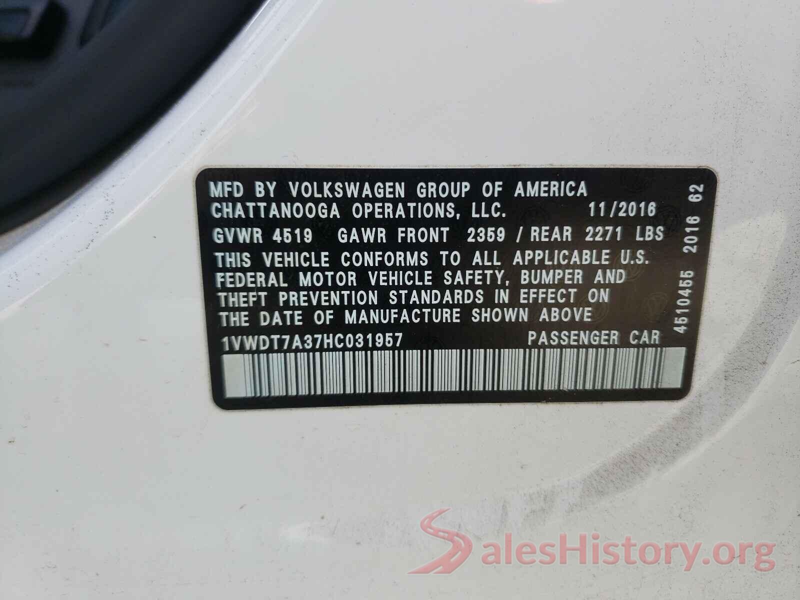 1VWDT7A37HC031957 2017 VOLKSWAGEN PASSAT