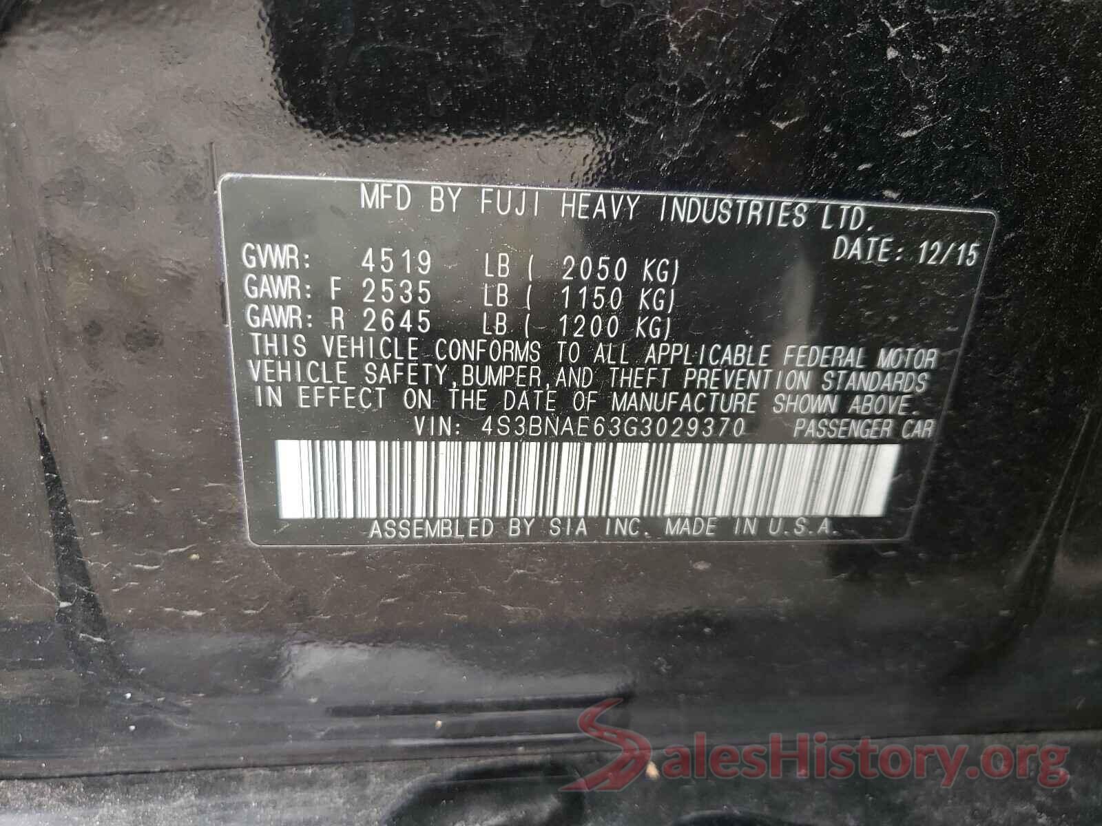 4S3BNAE63G3029370 2016 SUBARU LEGACY