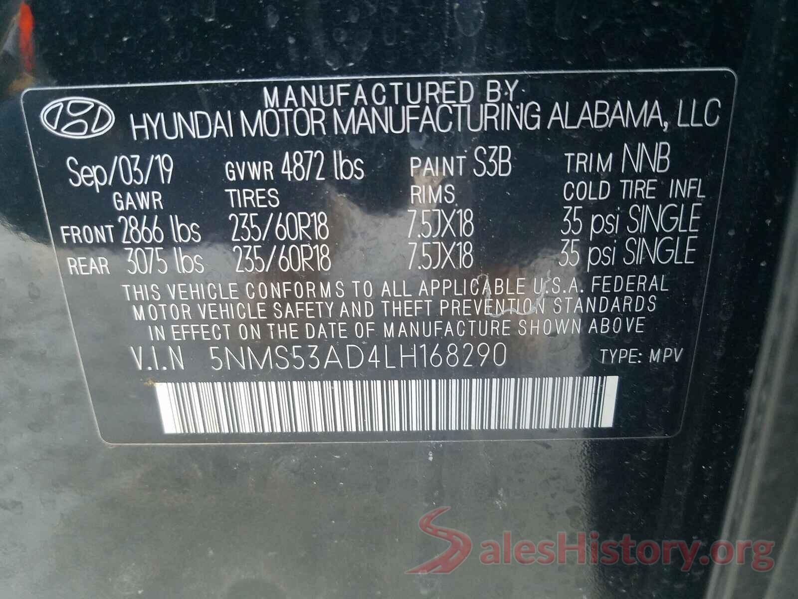 5NMS53AD4LH168290 2020 HYUNDAI SANTA FE