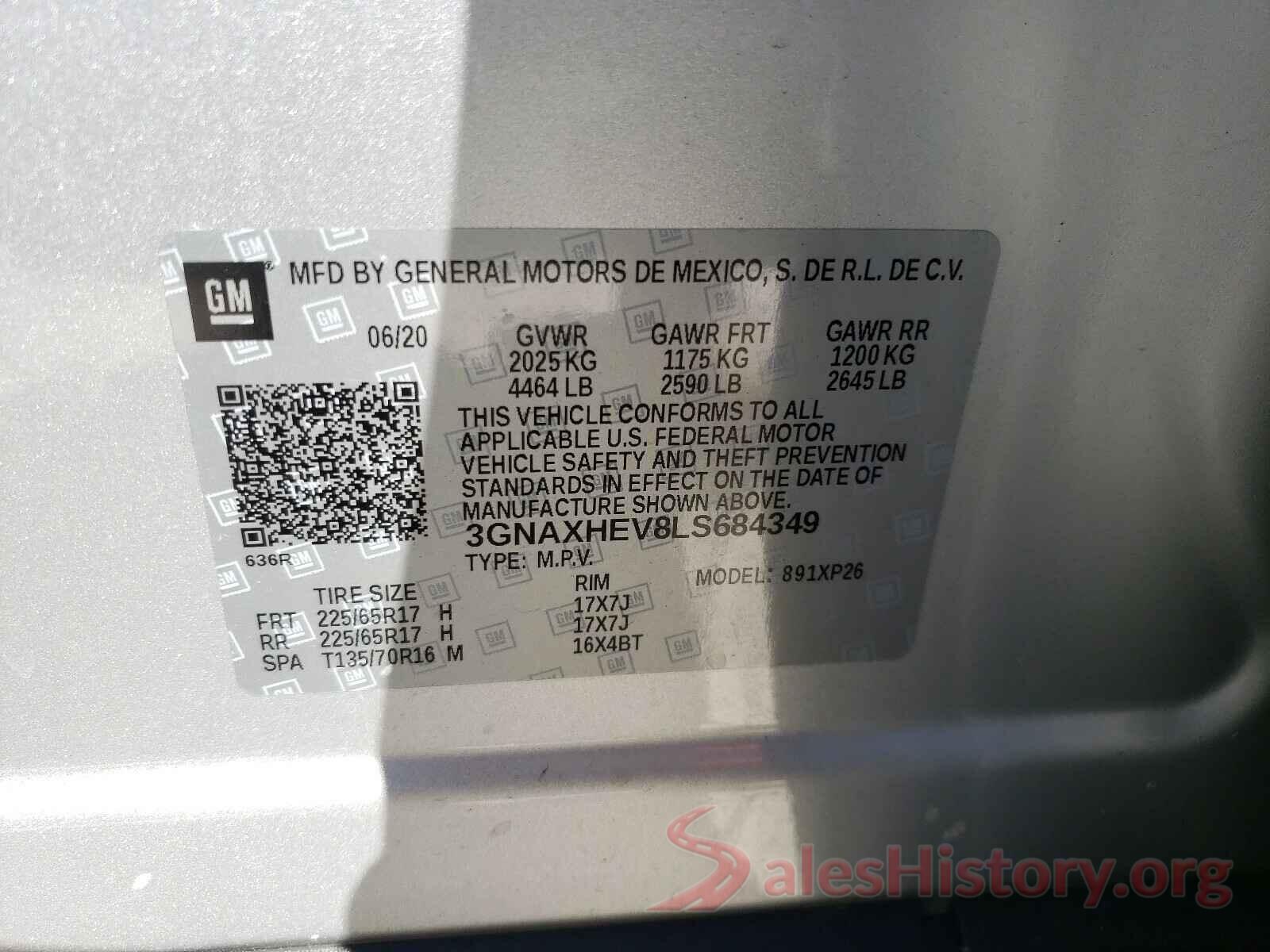 3GNAXHEV8LS684349 2020 CHEVROLET EQUINOX