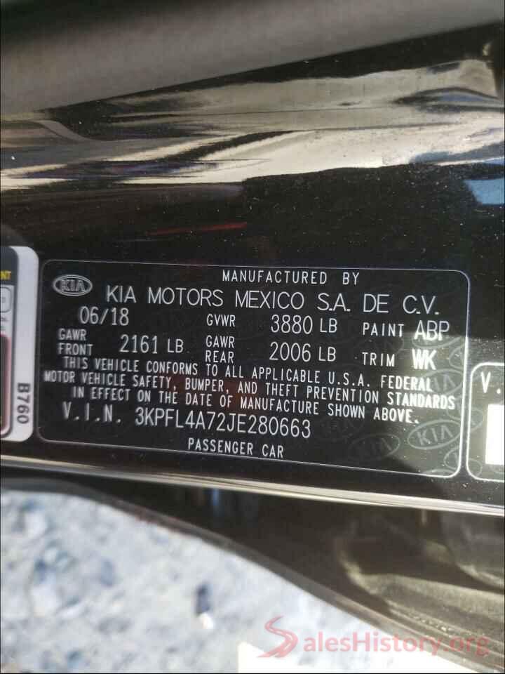 3KPFL4A72JE280663 2018 KIA FORTE