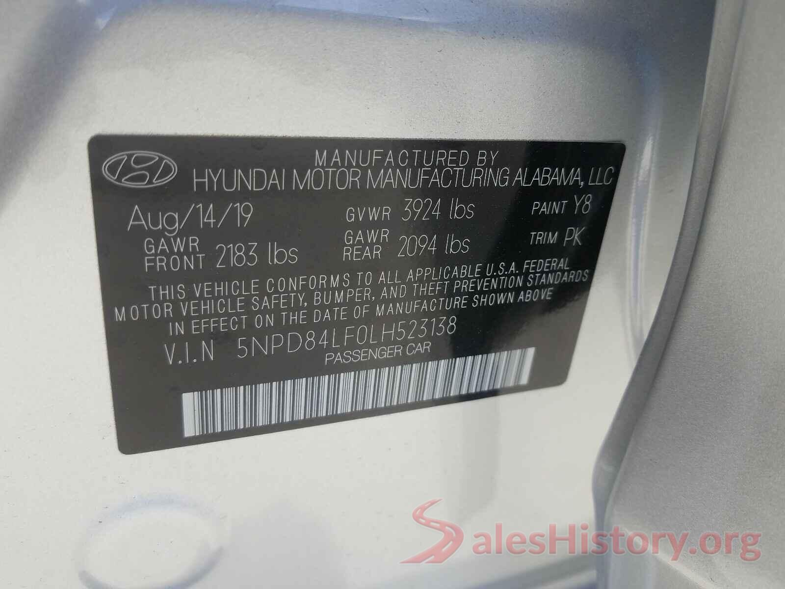 5NPD84LF0LH523138 2020 HYUNDAI ELANTRA