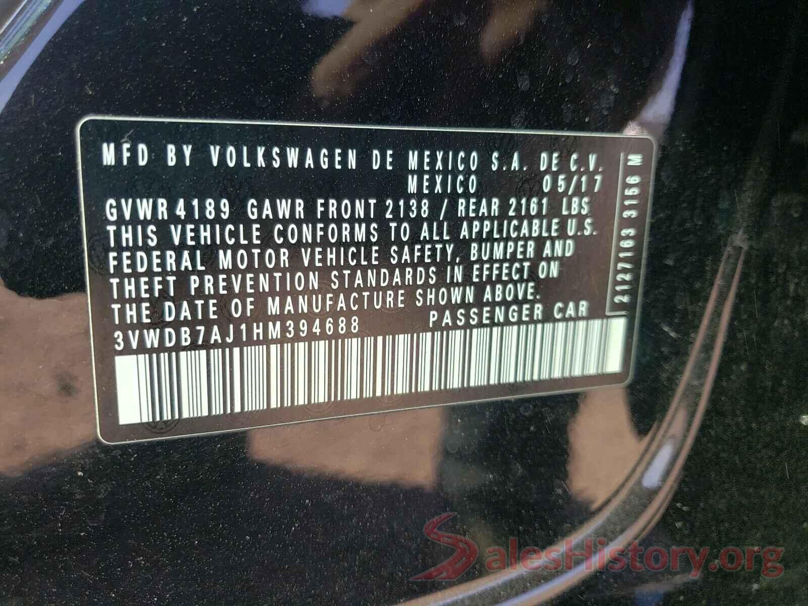 3VWDB7AJ1HM394688 2017 VOLKSWAGEN JETTA