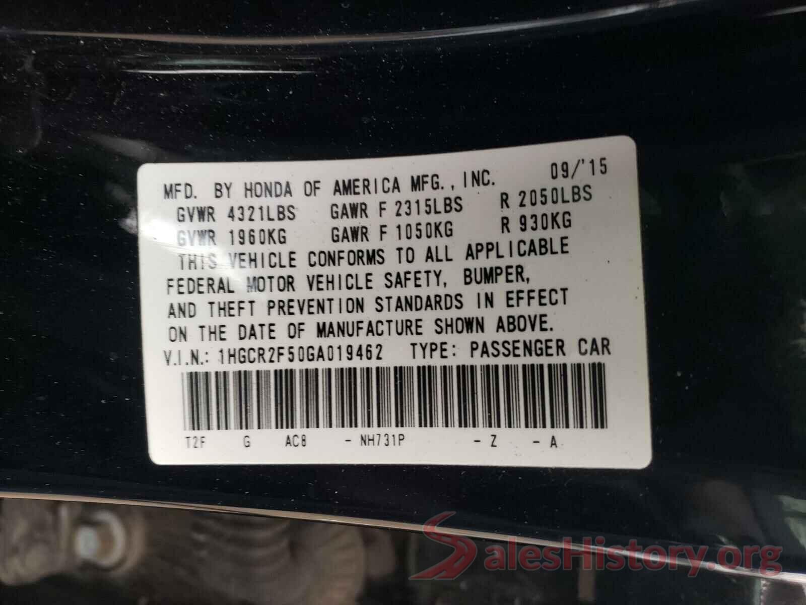 1HGCR2F50GA019462 2016 HONDA ACCORD