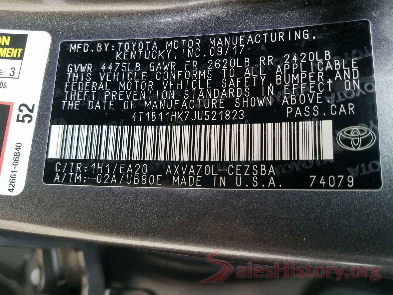 4T1B11HK7JU521823 2018 TOYOTA CAMRY