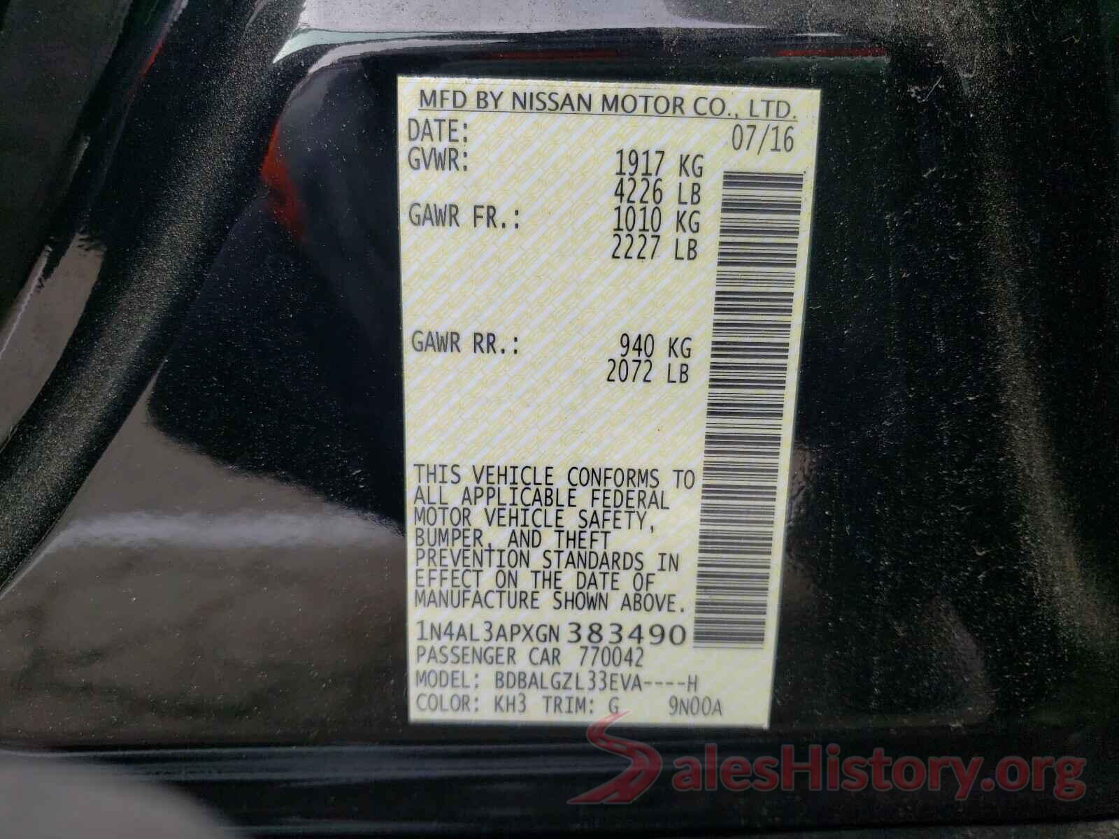 1N4AL3APXGN383490 2016 NISSAN ALTIMA