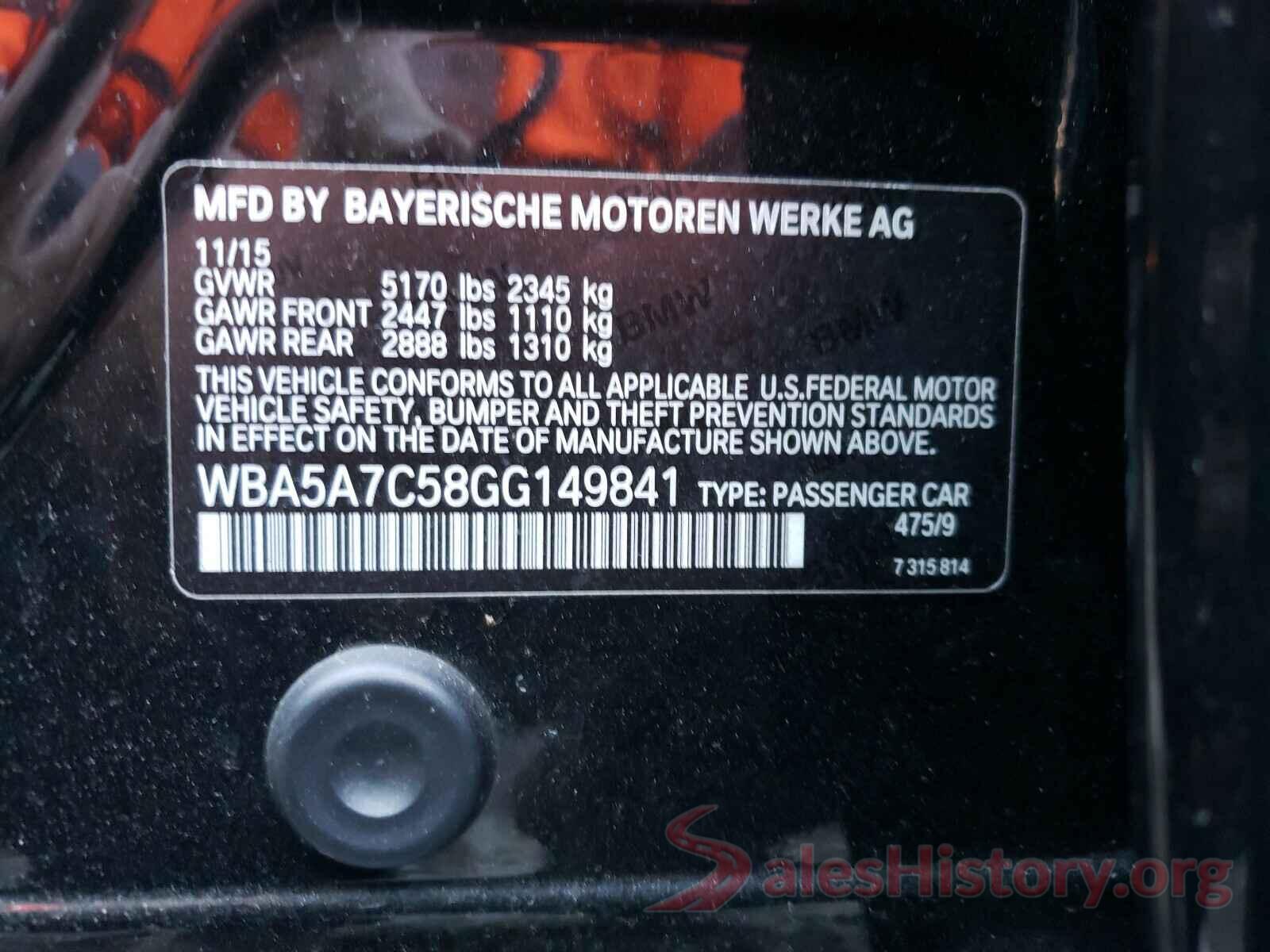 WBA5A7C58GG149841 2016 BMW 5 SERIES