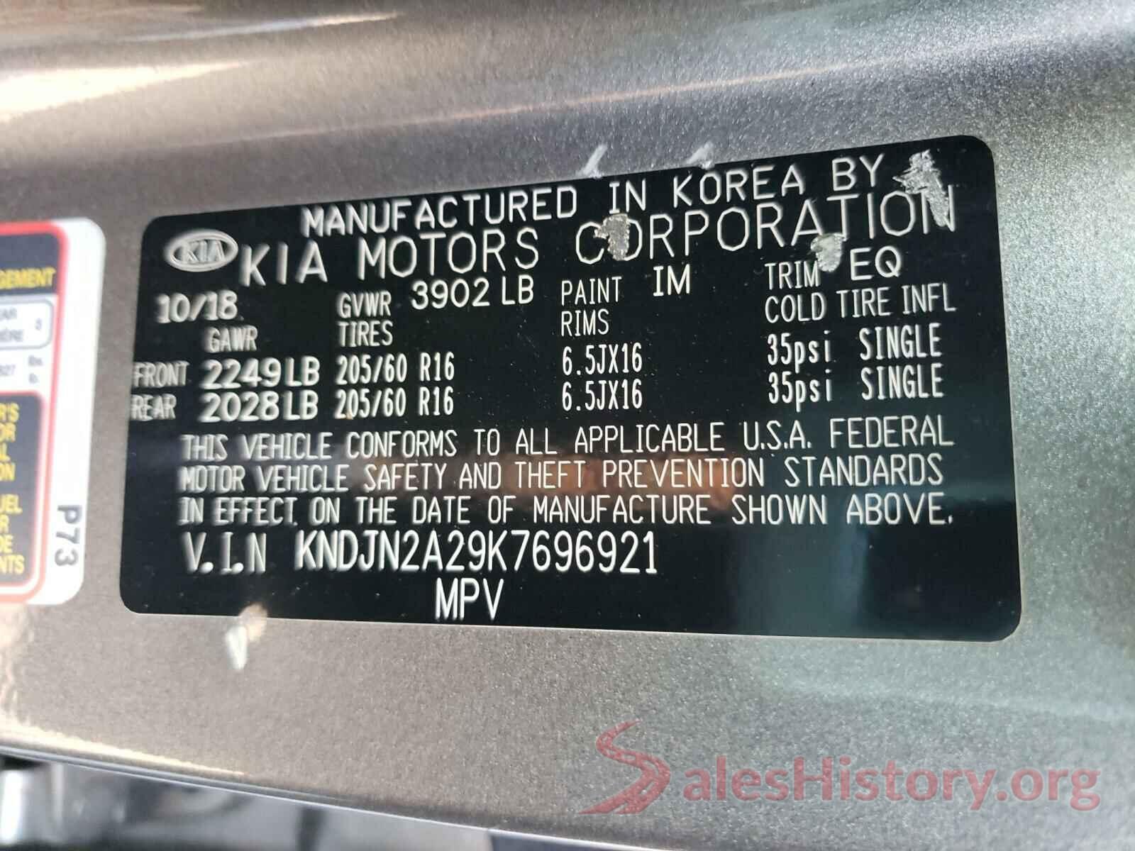 KNDJN2A29K7696921 2019 KIA SOUL