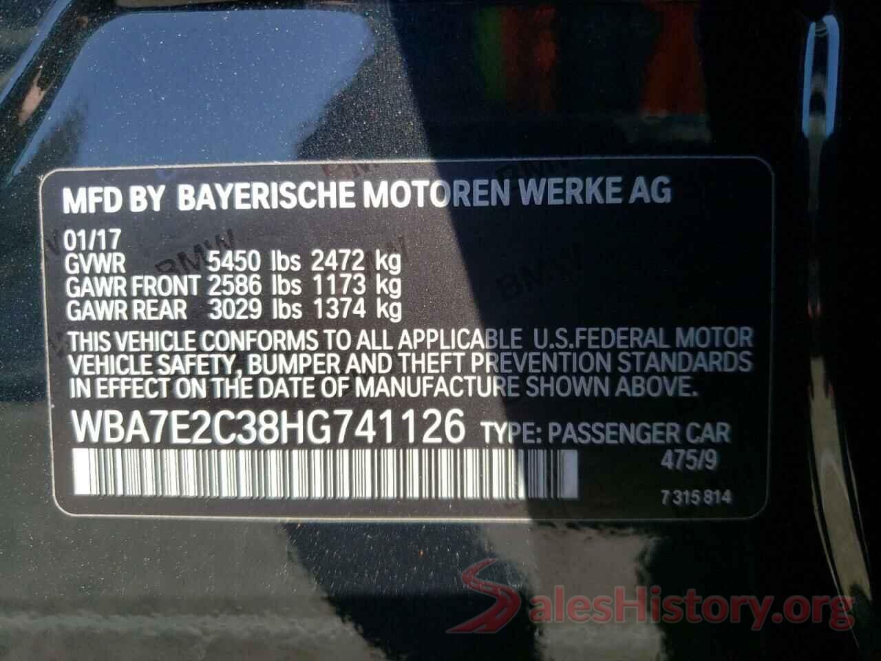 WBA7E2C38HG741126 2017 BMW 7 SERIES