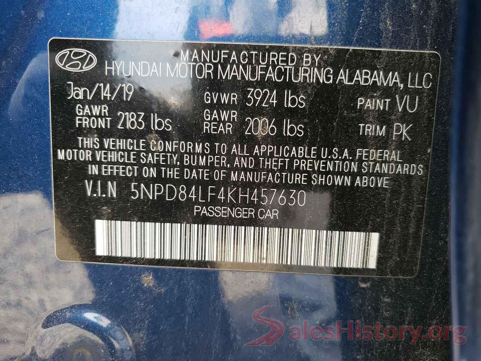 5NPD84LF4KH457630 2019 HYUNDAI ELANTRA