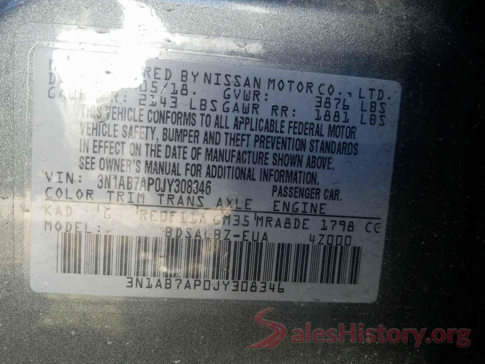 3N1AB7AP0JY308346 2018 NISSAN SENTRA