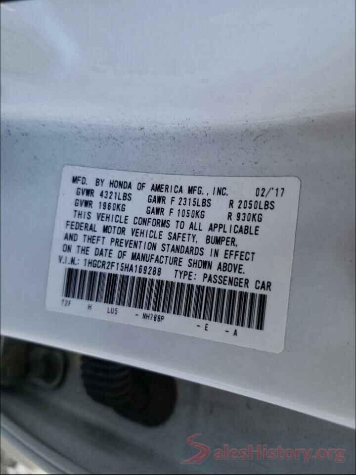 1HGCR2F15HA169288 2017 HONDA ACCORD