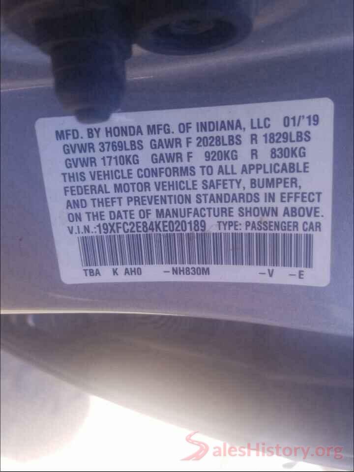 19XFC2E84KE020189 2019 HONDA CIVIC