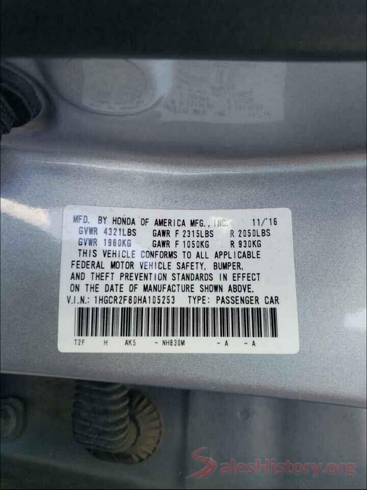 1HGCR2F80HA105253 2017 HONDA ACCORD