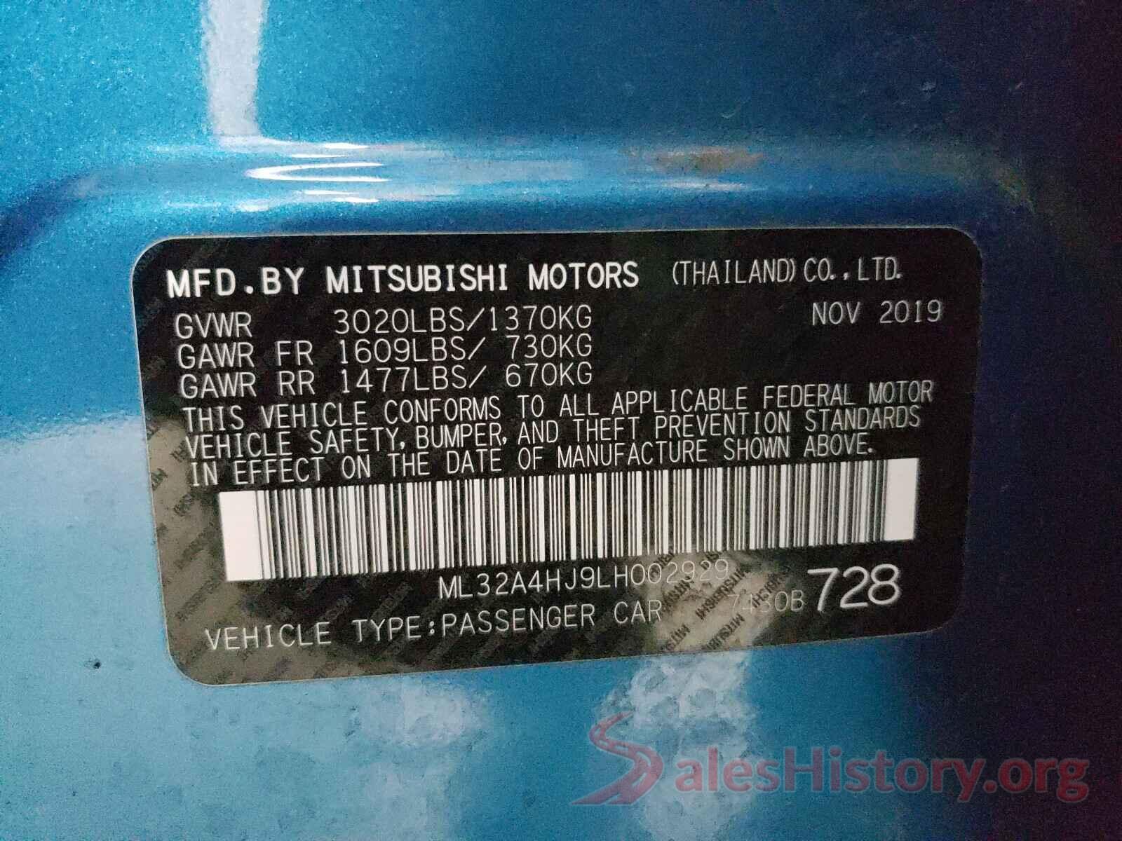 ML32A4HJ9LH002929 2020 MITSUBISHI MIRAGE