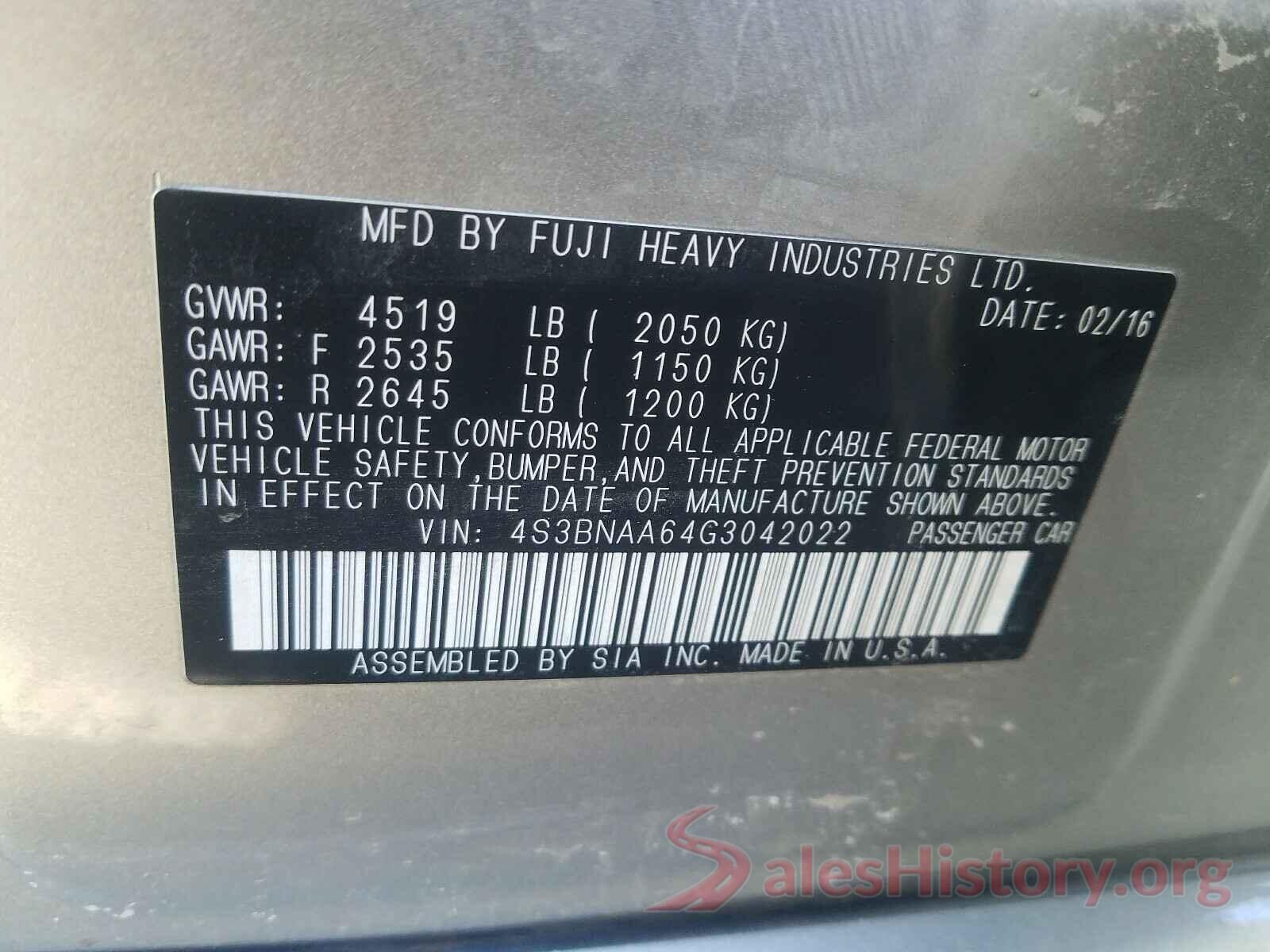 4S3BNAA64G3042022 2016 SUBARU LEGACY