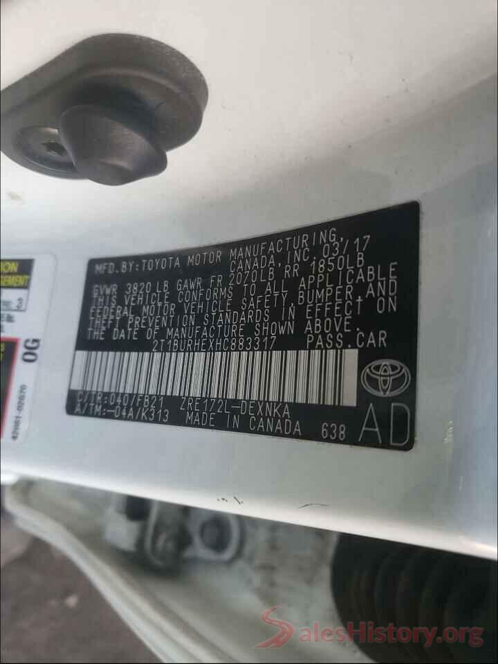 2T1BURHEXHC883317 2017 TOYOTA COROLLA