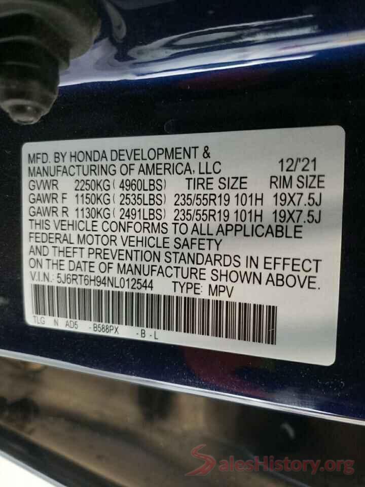 5J6RT6H94NL012544 2022 HONDA CRV