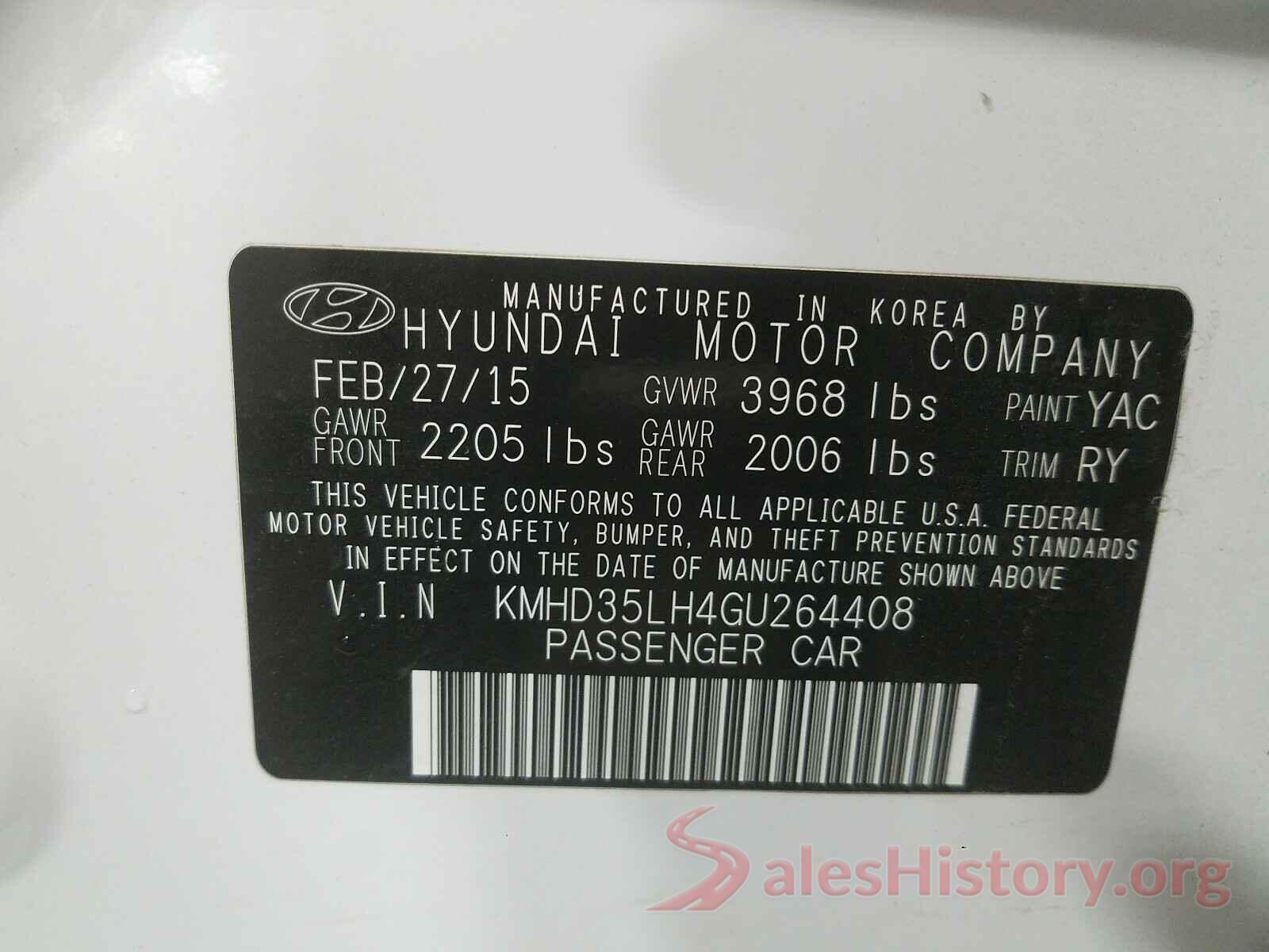 KMHD35LH4GU264408 2016 HYUNDAI ELANTRA