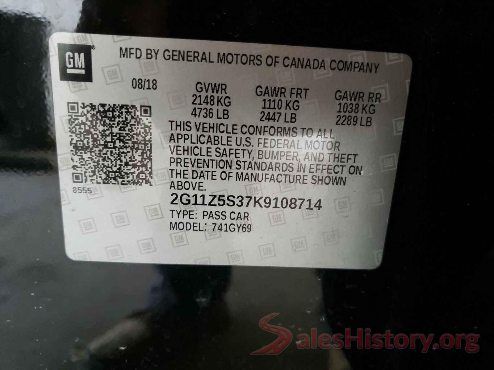 2G11Z5S37K9108714 2019 CHEVROLET IMPALA