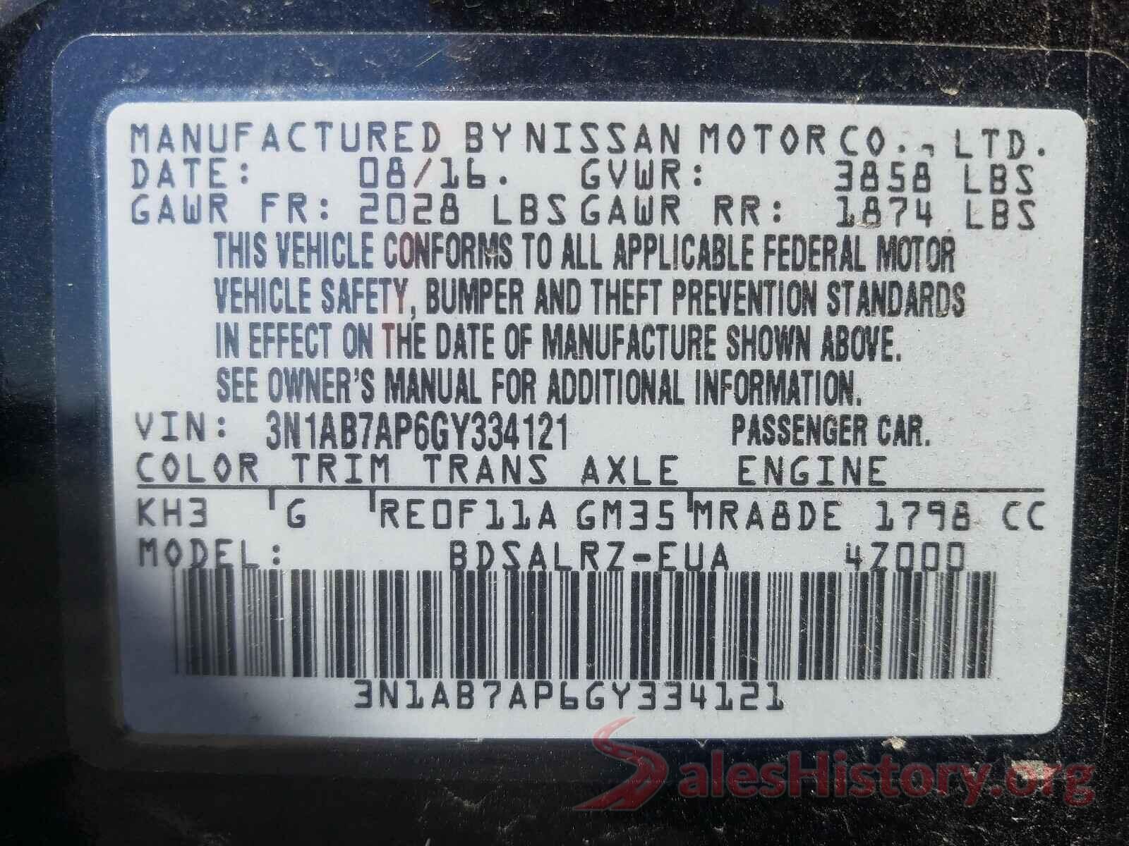 3N1AB7AP6GY334121 2016 NISSAN SENTRA