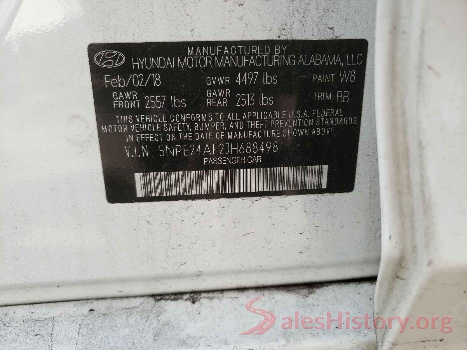 5NPE24AF2JH688498 2018 HYUNDAI SONATA