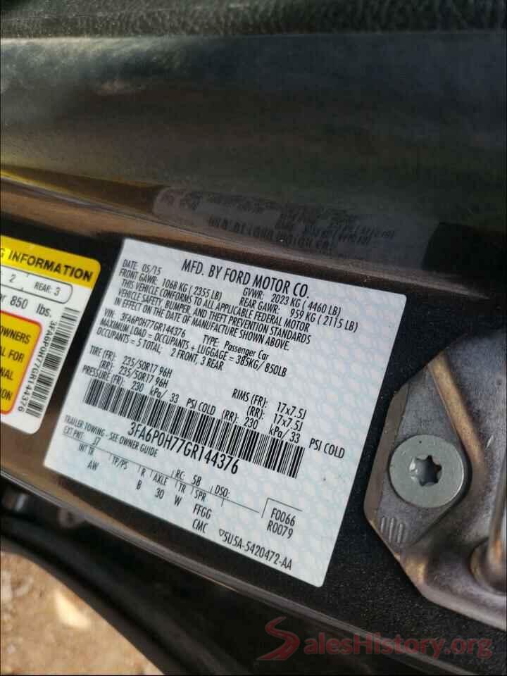 3FA6P0H77GR144376 2016 FORD FUSION