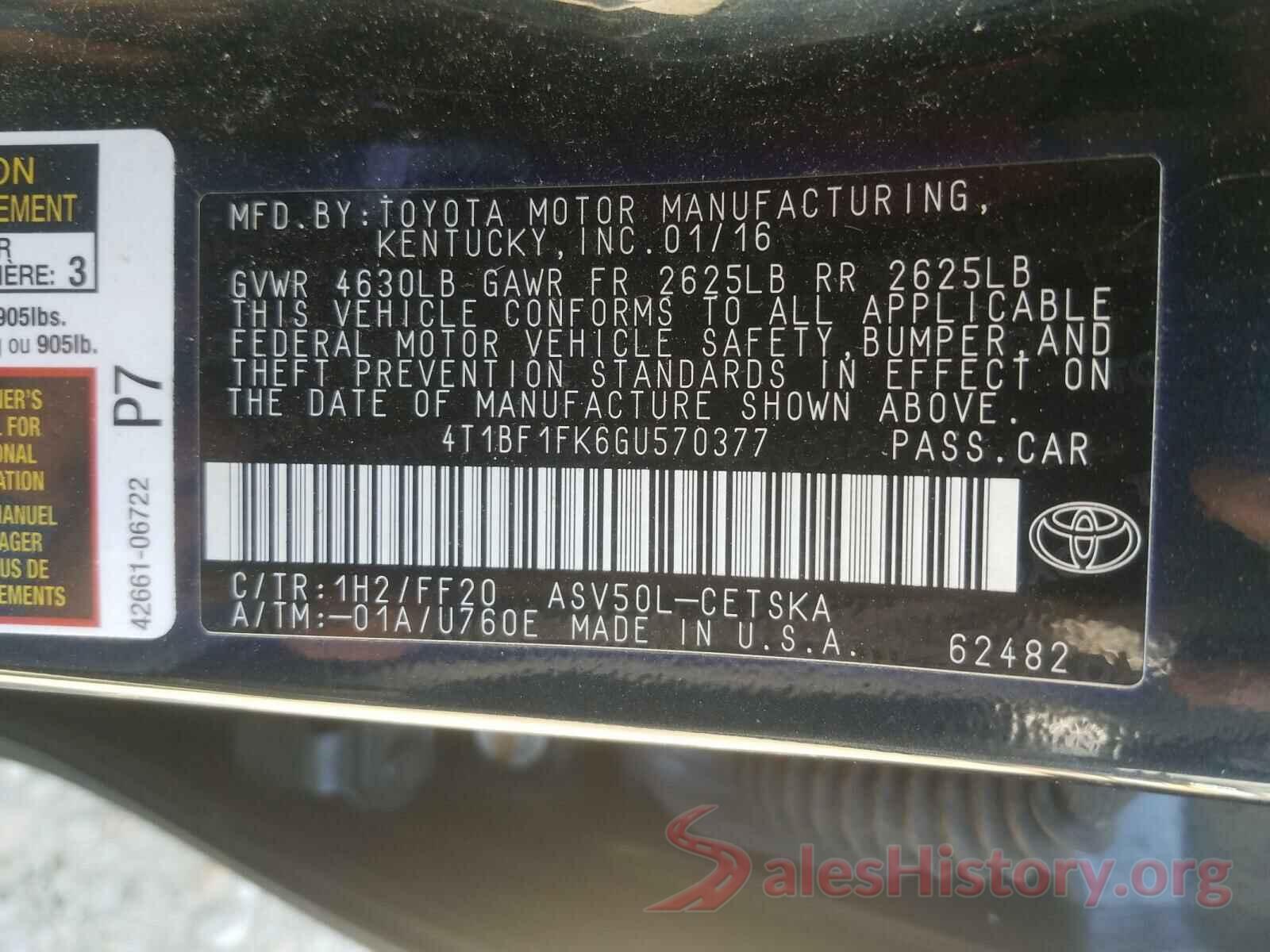 4T1BF1FK6GU570377 2016 TOYOTA CAMRY