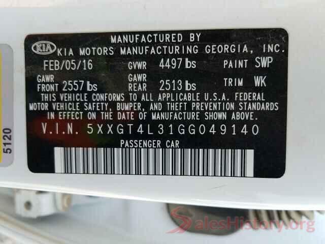 5XXGT4L31GG049140 2016 KIA OPTIMA