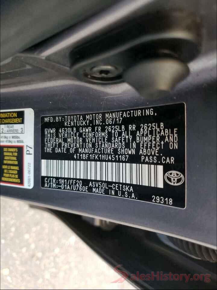 4T1BF1FK1HU451167 2017 TOYOTA CAMRY