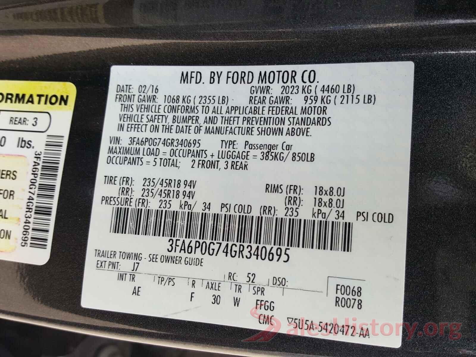 3FA6P0G74GR340695 2016 FORD FUSION