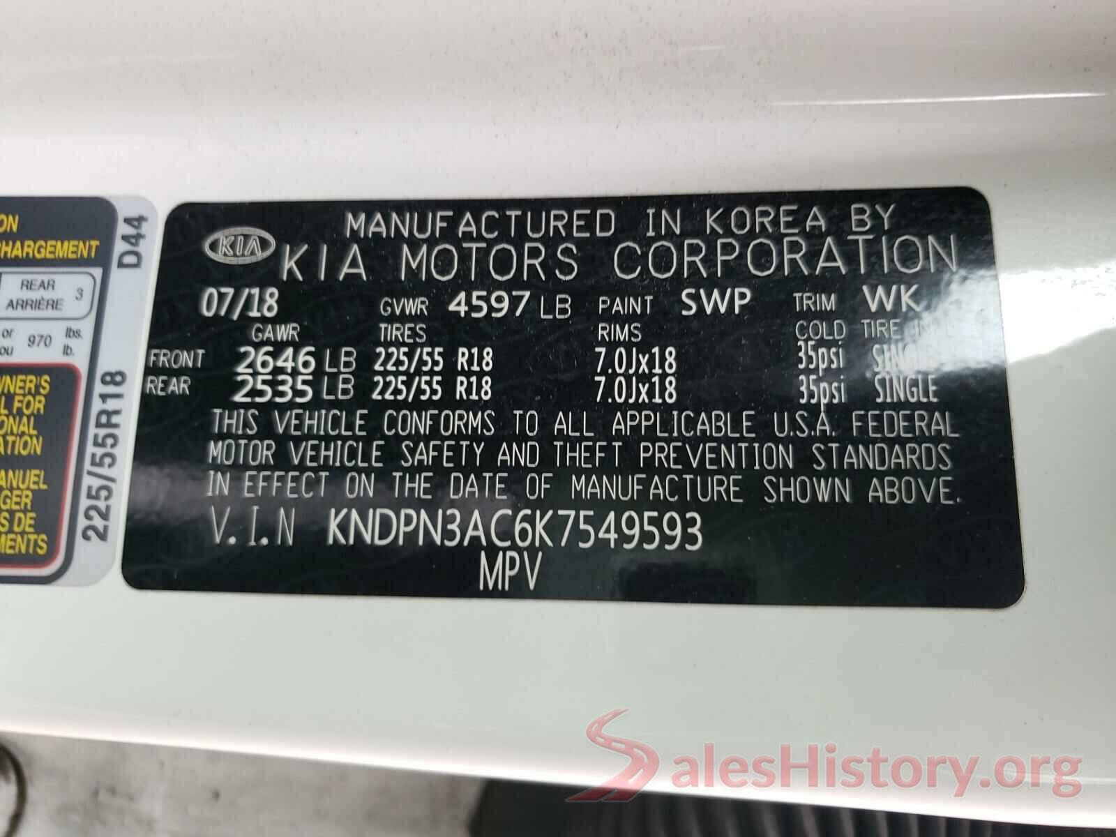 KNDPN3AC6K7549593 2019 KIA SPORTAGE