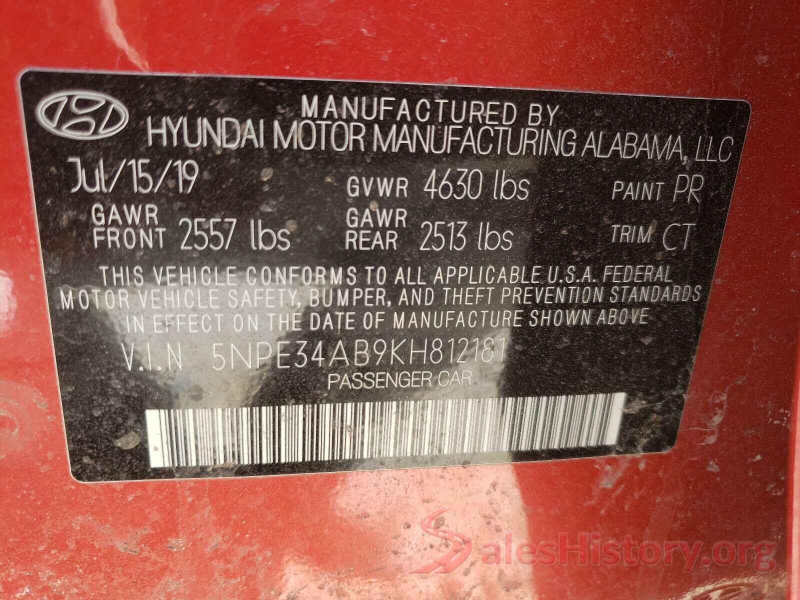 5NPE34AB9KH812181 2019 HYUNDAI SONATA