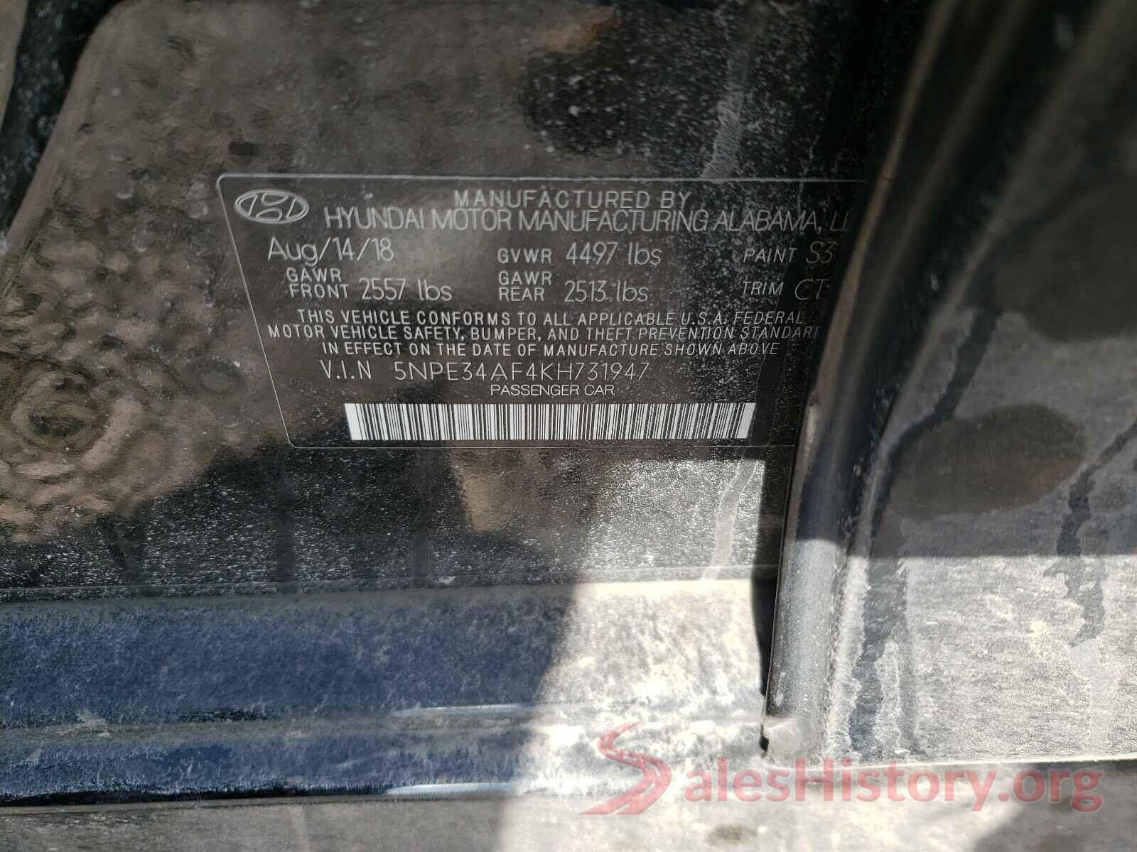 5NPE34AF4KH731947 2019 HYUNDAI SONATA