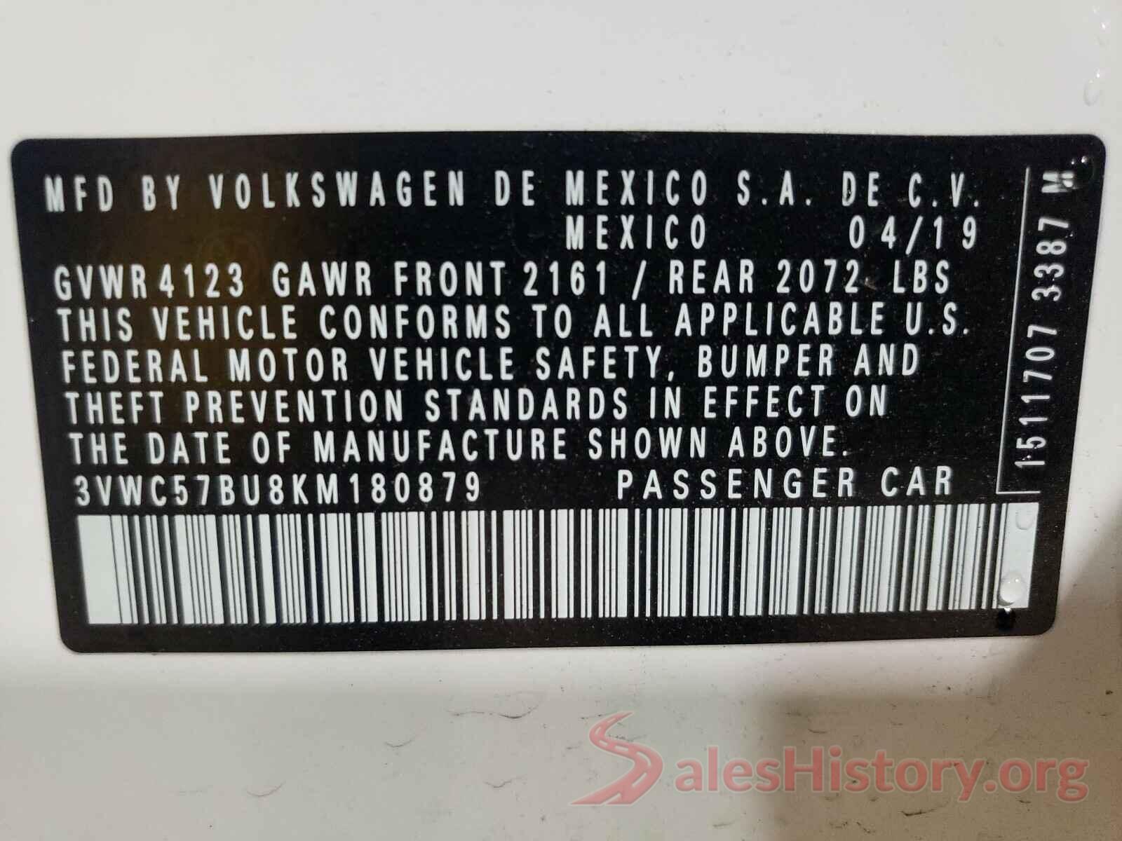 3VWC57BU8KM180879 2019 VOLKSWAGEN JETTA