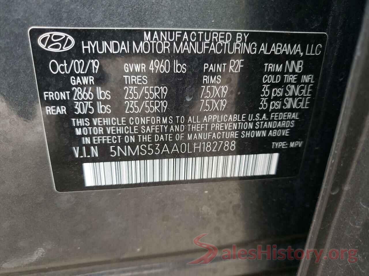 5NMS53AA0LH182788 2020 HYUNDAI SANTA FE