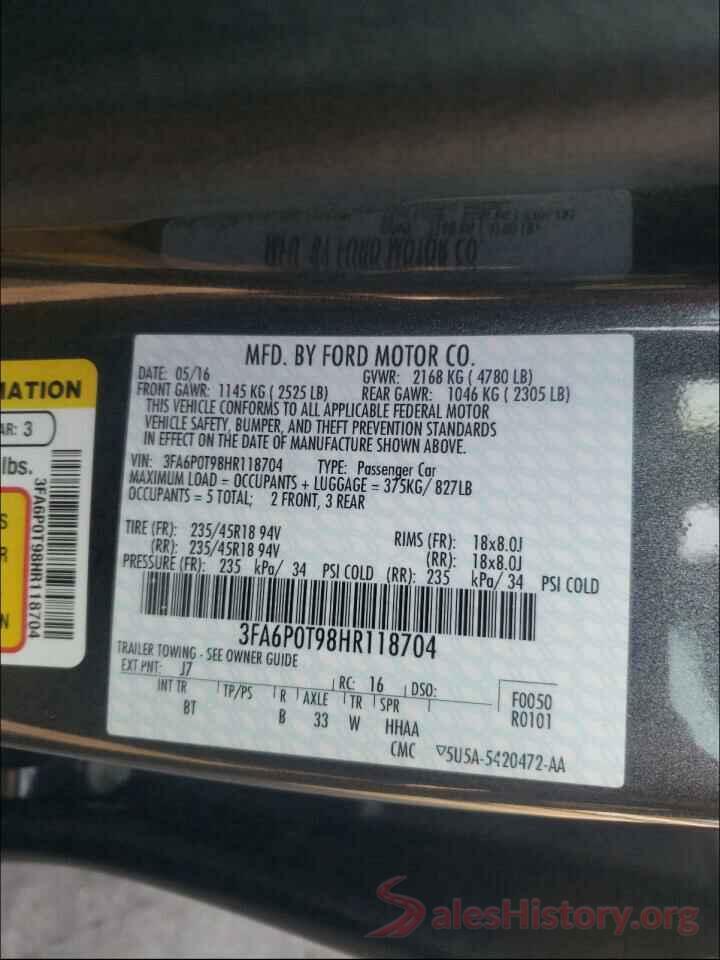 3FA6P0T98HR118704 2017 FORD FUSION